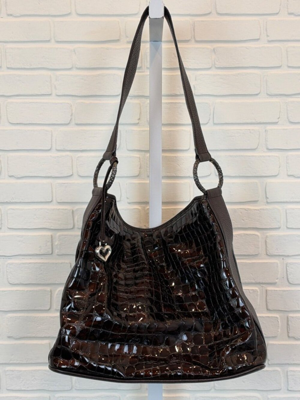 Brighton Cher Hobo Bag Brown Croc-Embossed Leather Shoulder